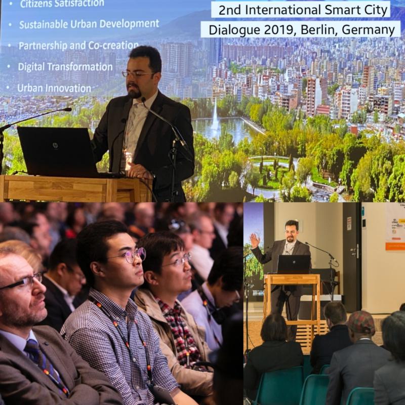Dana Bina speaking at the 2nd International Smart City Dialogue in Berlin, Germany, 2019, with the audience in view